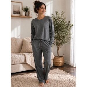 Lou & Grey Signature Soft Gray Long Sleeve Top and Drawstring Pants Lounge Set L